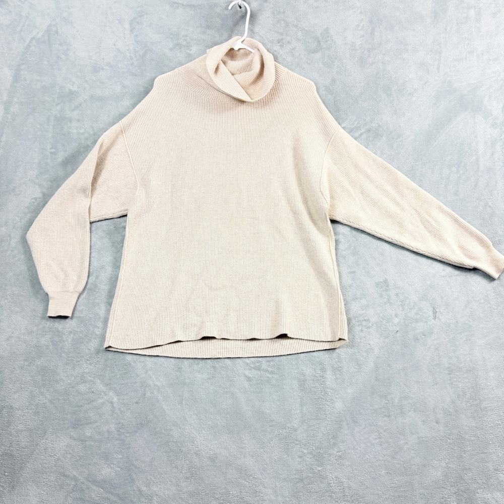Free People Womens XS Cream Turtleneck Sweater Ribbed Oversized Boho Luxury